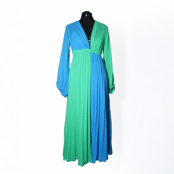 ASOS 70s maxi dress color block twist front pleated - Picture 5 of 8